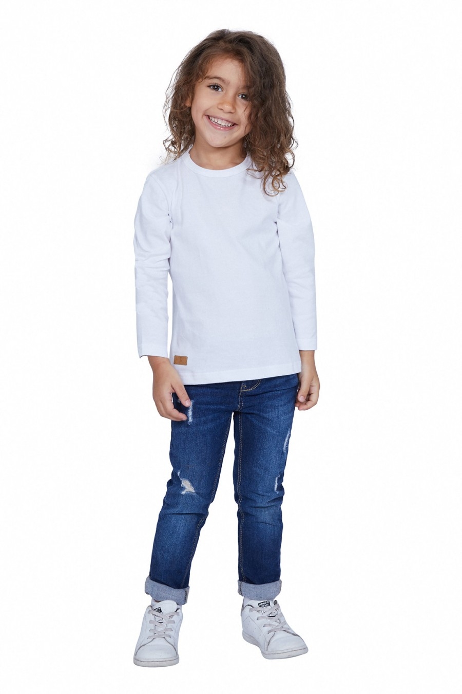 T-SHIRT ENFANT MANCHE LONGUE COL ROND BLANC - Made in France & Coton bio